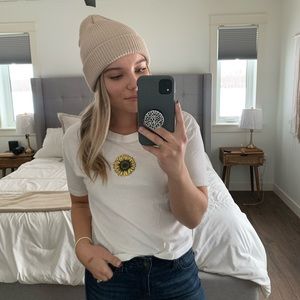 Garage white tee with sunflower- lightly worn size small $10